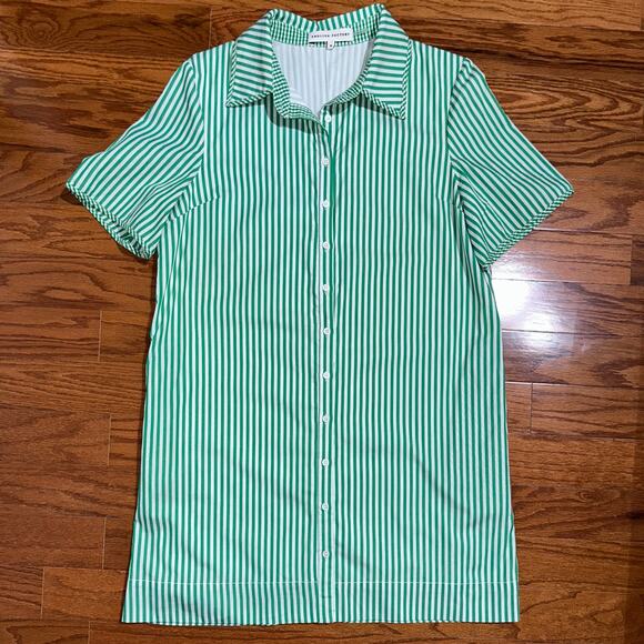 English Factory Green Striped Binded Wide Sleeve Mini Shirt Dress Size Medium - Picture 8 of 14